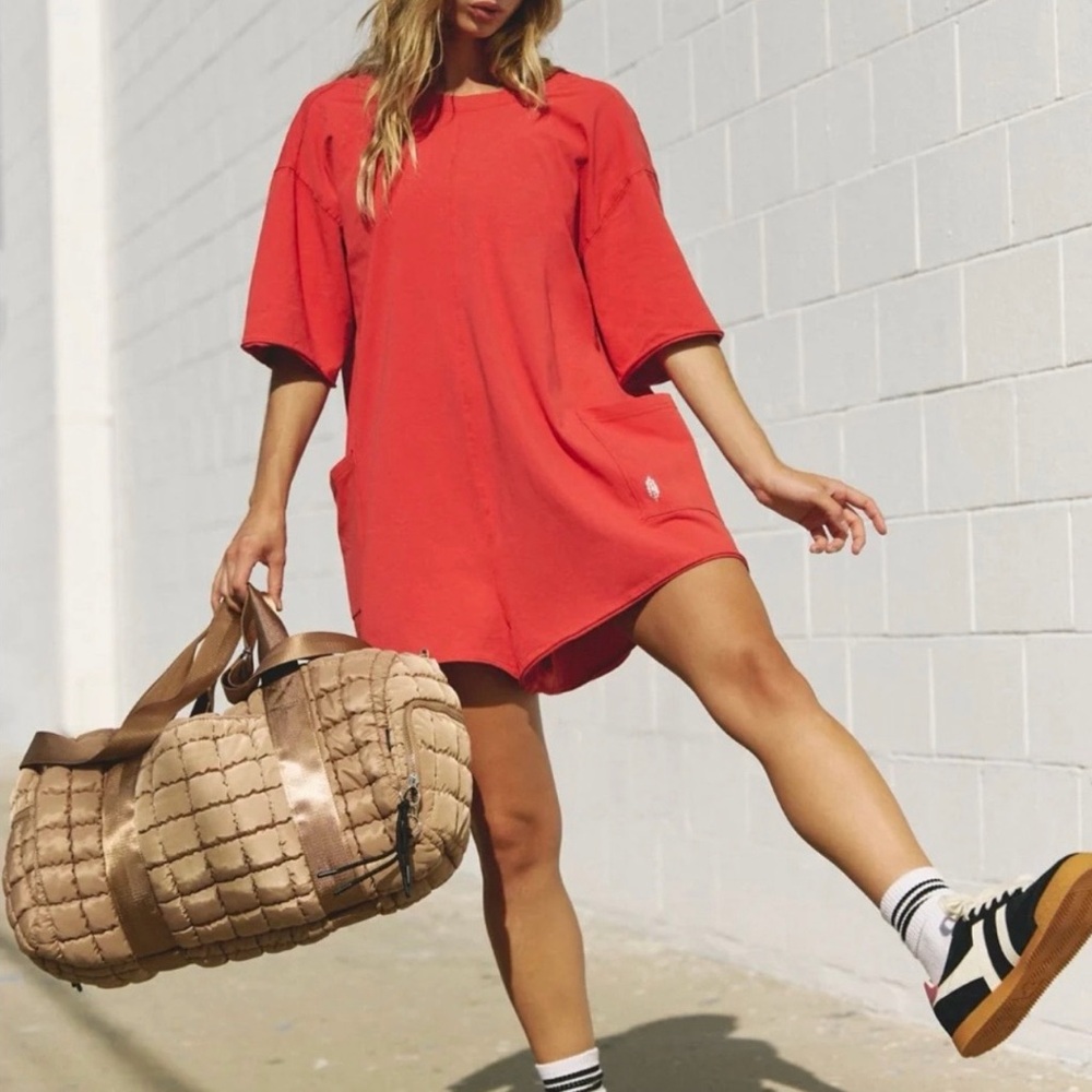 Free People Movement Hot Shot Tee Romper - Size M - Winterberry Red